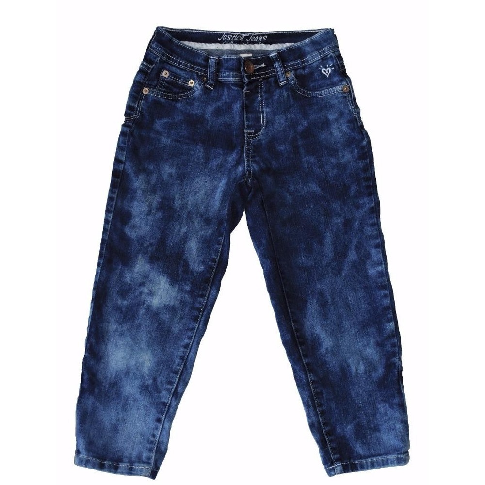 Justice Girls Size 12 S Simply Low Cut Stretch Faded Tie Dye Blue Jeans Capris